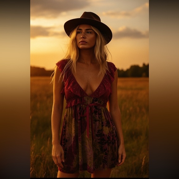 Free People Mesh and Velvet Floral ruffles Dress - Picture 6 of 15